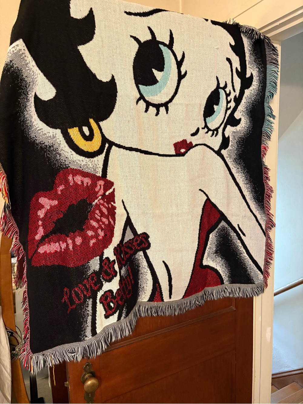 Betty Boop Throw Blanket in Black, White, Red, Aqua, Gold